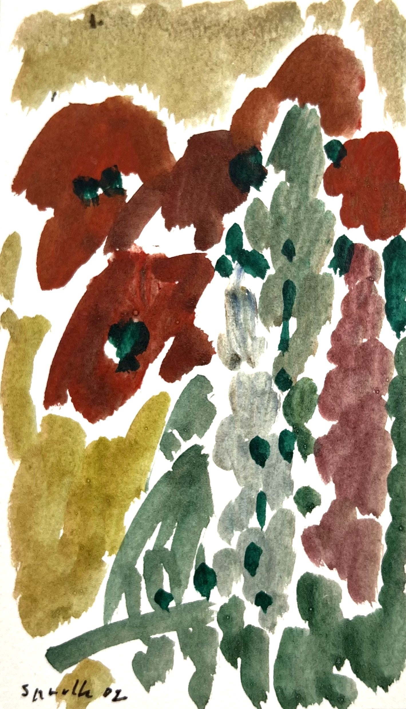 Sprotte, Siegward, Mohn und Lupinen, 16 x 9,2cm, Aquarell auf Bütten