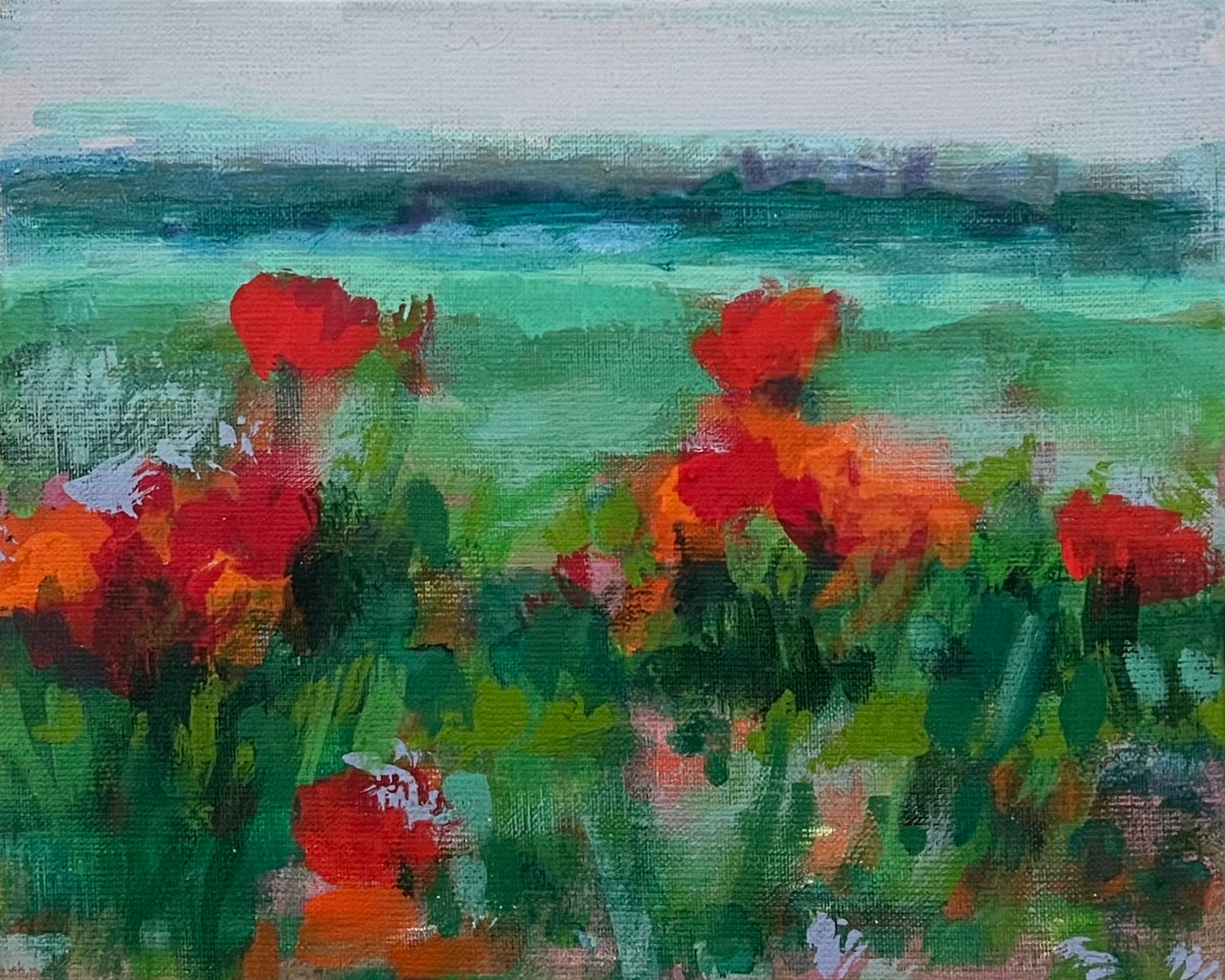 Hansen, Ulrike, Mohn vor Husum, 24 x 30cm, Eitempera auf Leinwand, 2026