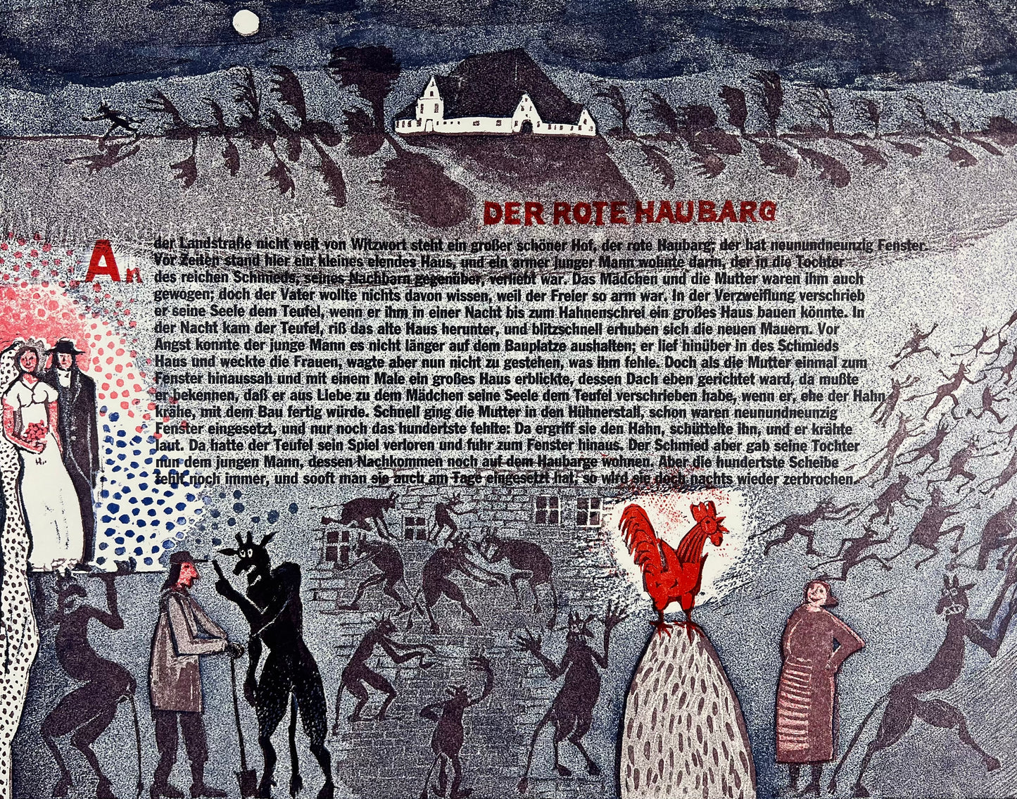 Mott-Dreizler, Gisela, Der rote Haubarg, 26,5 x 33cm, Holzschnitt