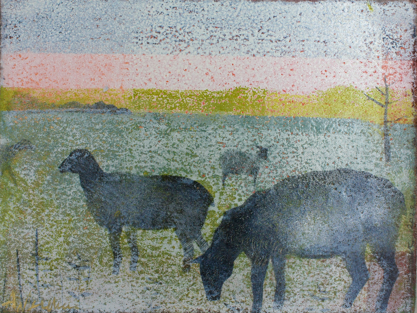 N+T, Nesterova und Tchepets, Schafe, 10,5 x 15cm, Mischtechnik auf Papier