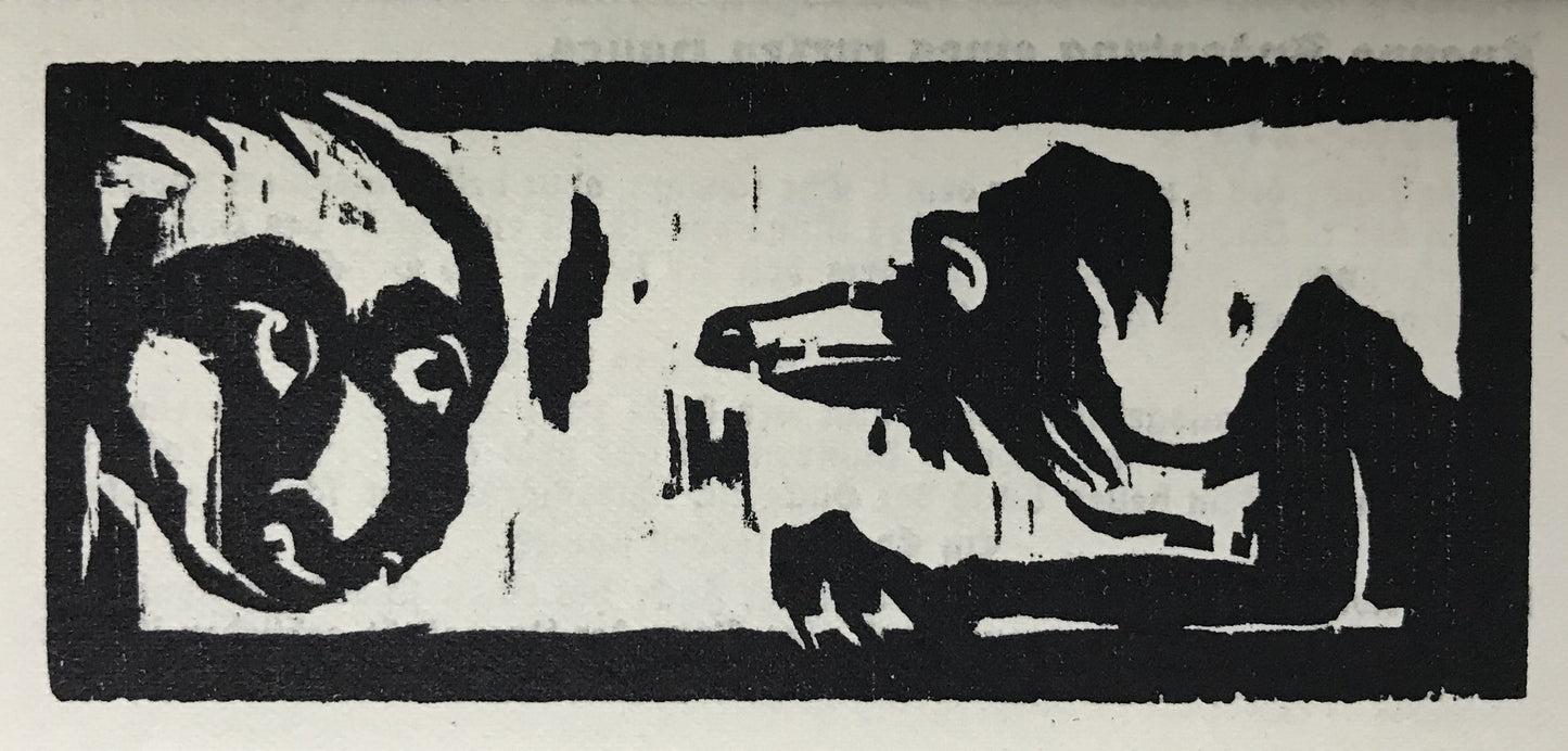 Nolde, Emil, Gnomenkopf und Fabeltier, 4,6 x10,9cm, Holzschnitt, 1910