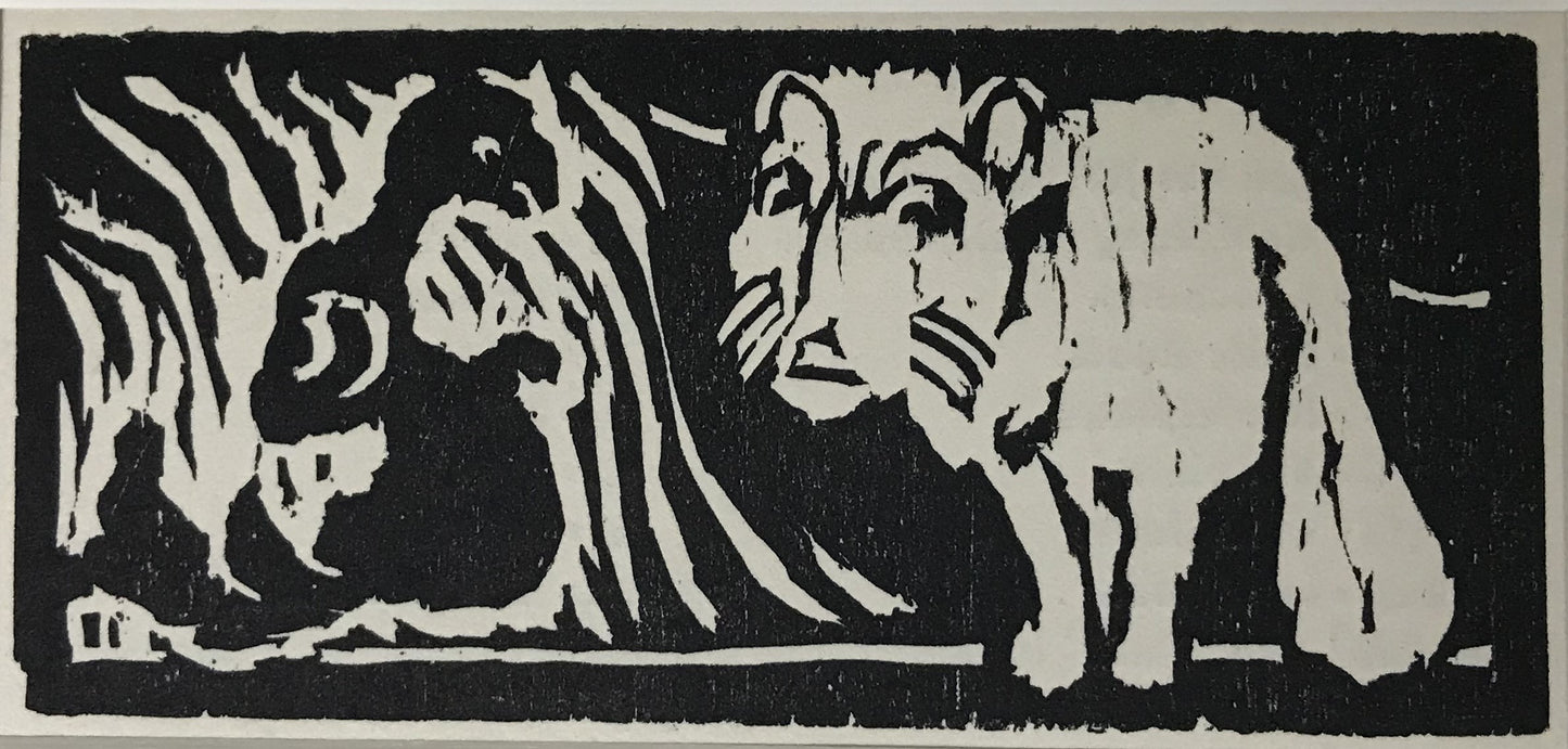 Nolde, Emil, Grosser Hund und Fabeltier, 4,8 x 10,9cm, Holzschnitt, 1910