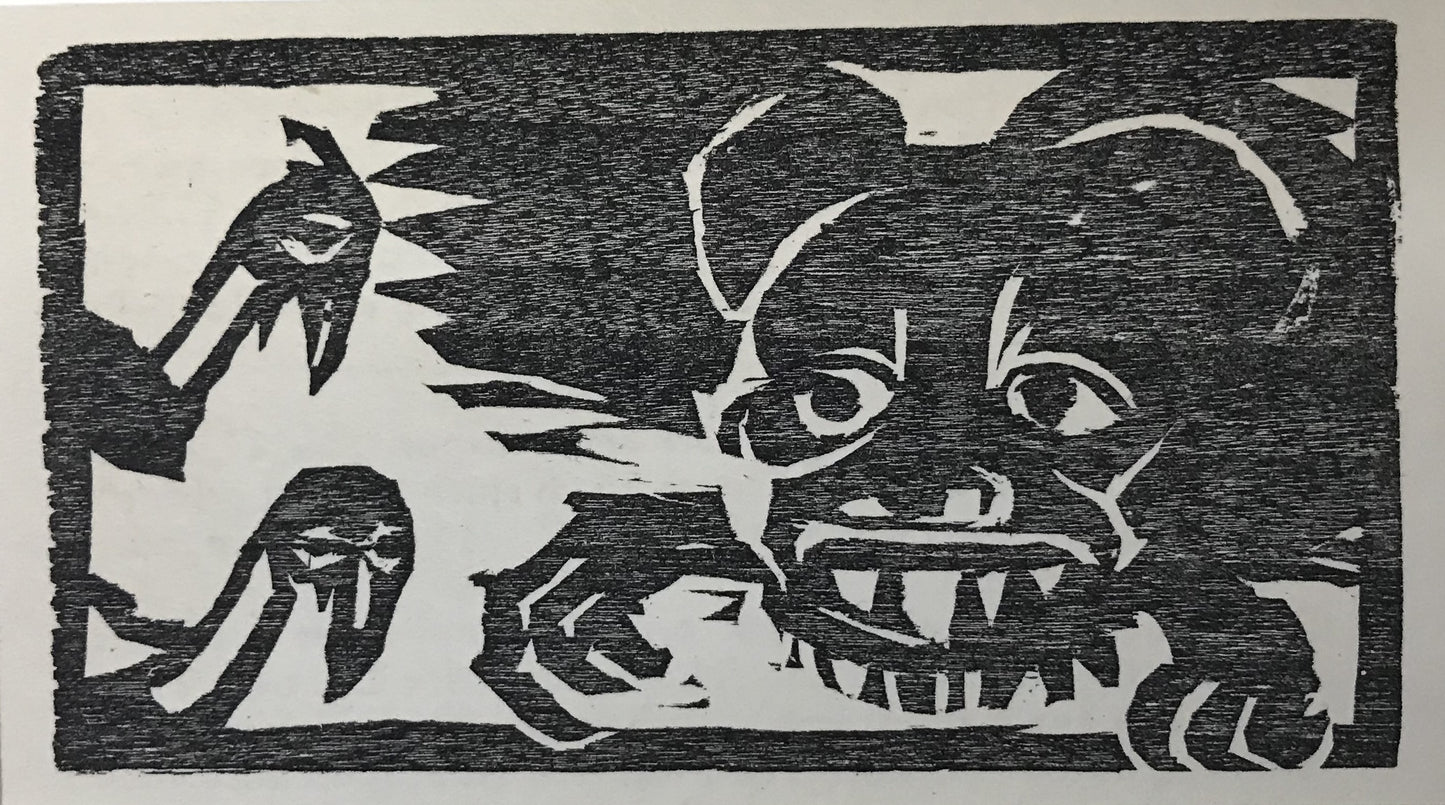 Nolde, Emil, Ungeheuer und zwei Vogelköpfe,5,9 x 10,7cm, Holzschnitt, 1924