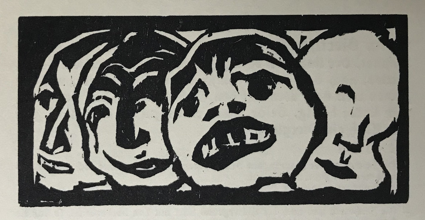 Nolde, Emil, Vier Masken, 5,1 x 10,7cm, Holzschnitt