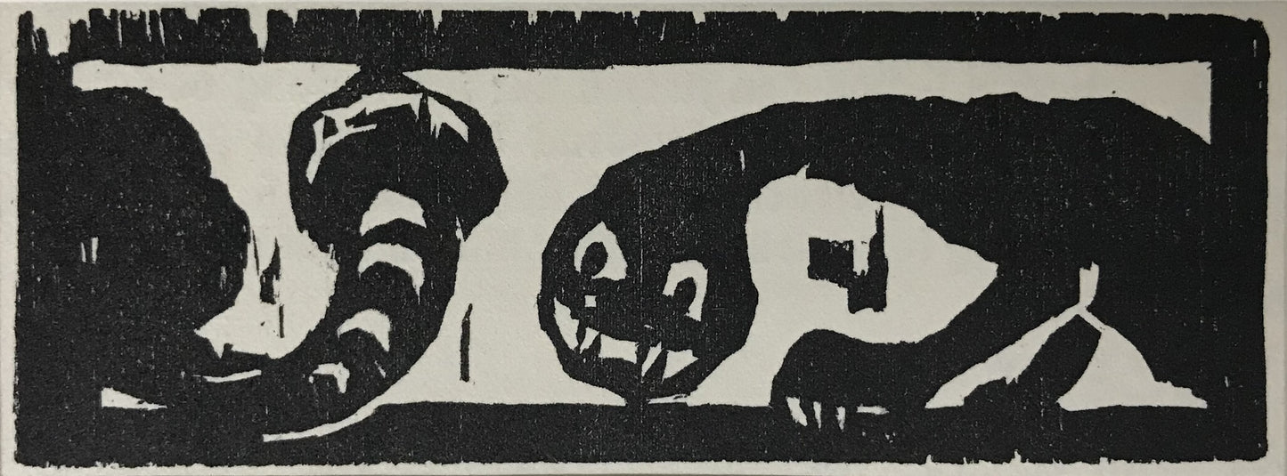 Nolde, Emil, Zwei Fabeltiere, 3,7 x 10,6cm, Holzschnitt