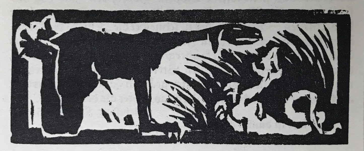 Nolde, Emil, Zwei Fabeltiere, Schwarz und Weiß, 4,2 x 10,8cm, Holzschnitt
