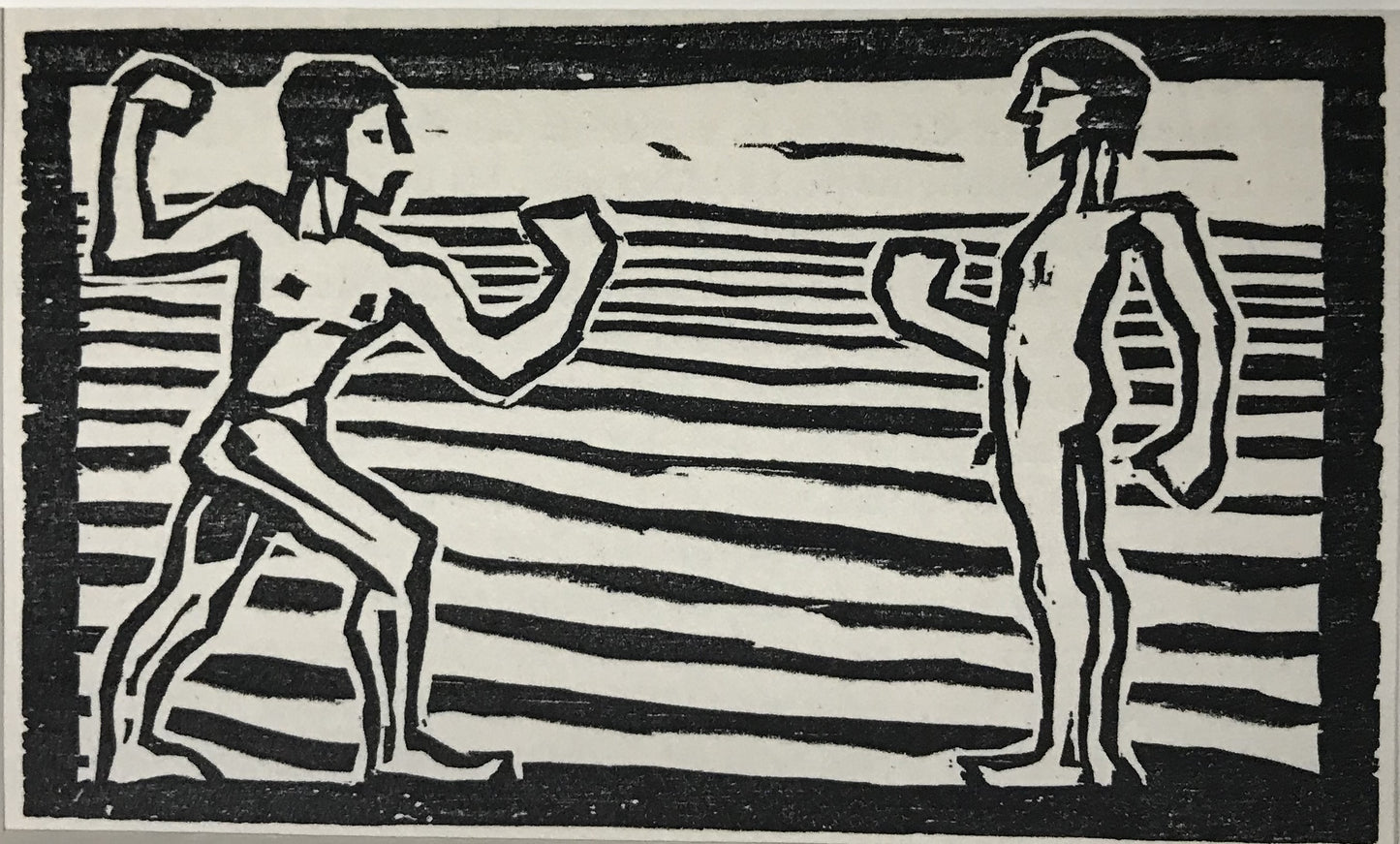 Nolde, Emil, Zwei nackte Männer am Meer, 6,5 x 10,6 cm, Holzschnitt