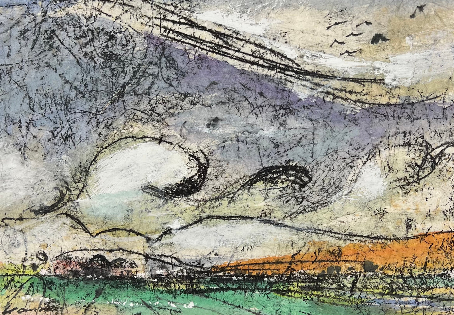 Leander, Norddeutsche Landschaft, 24,5 x 31,5cm, Aquarell auf Japanpapier