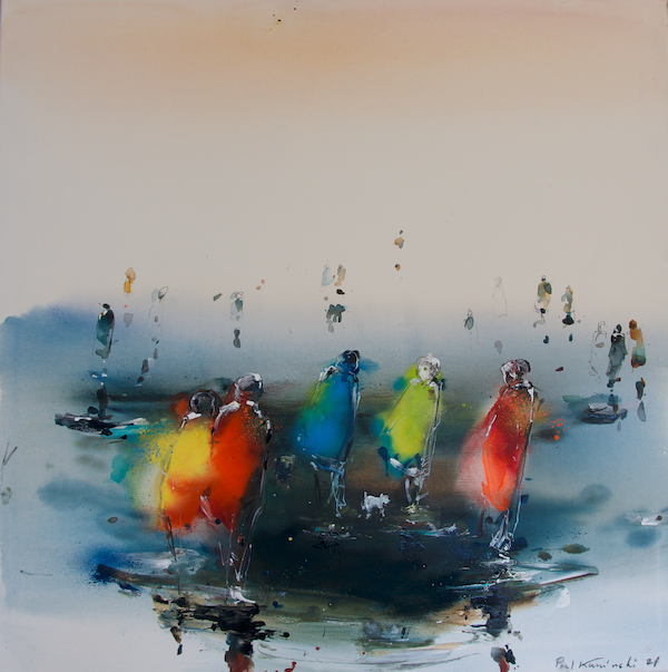 Kaminski, Paul, Menschen im Watt, 90 x 90 cm, Mischtechnik auf Leinwand