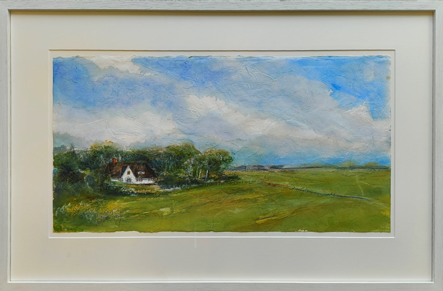 Radeloff, Jens, Blick vom Deich ins Hinterland, Aquarell auf Japan, 32 x 61 cm