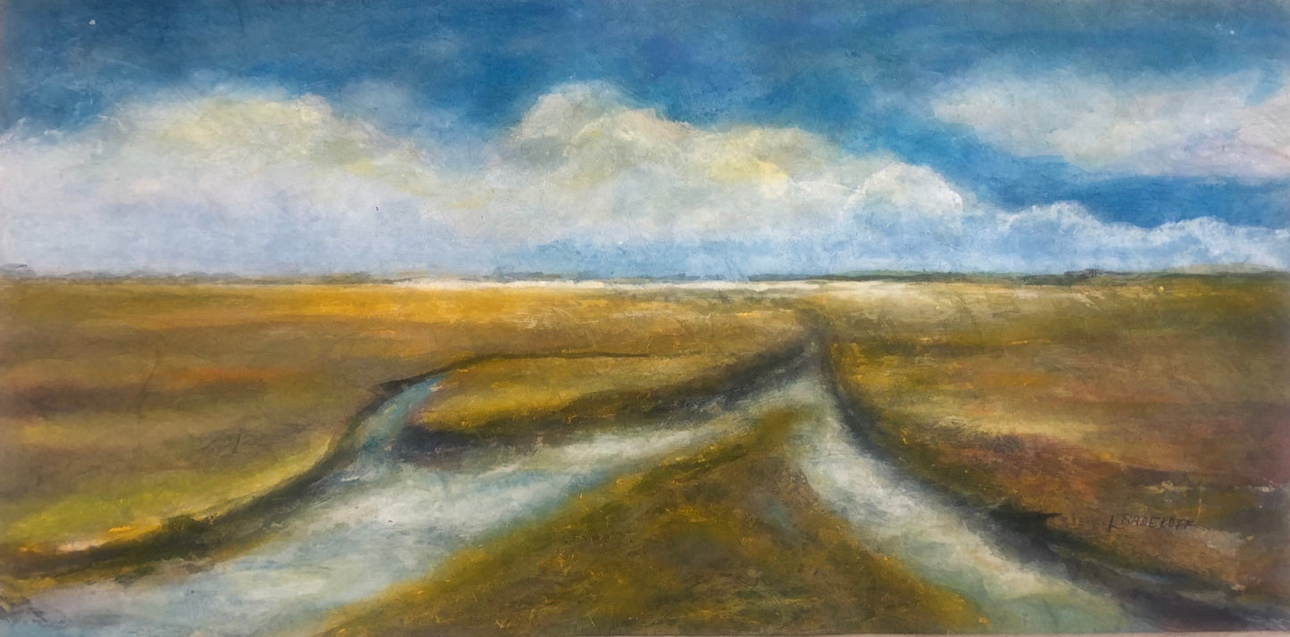 Radeloff, Jens, Priele in den Salzwiesen, Aquarell auf Japanpapier, 30 x 60 cm