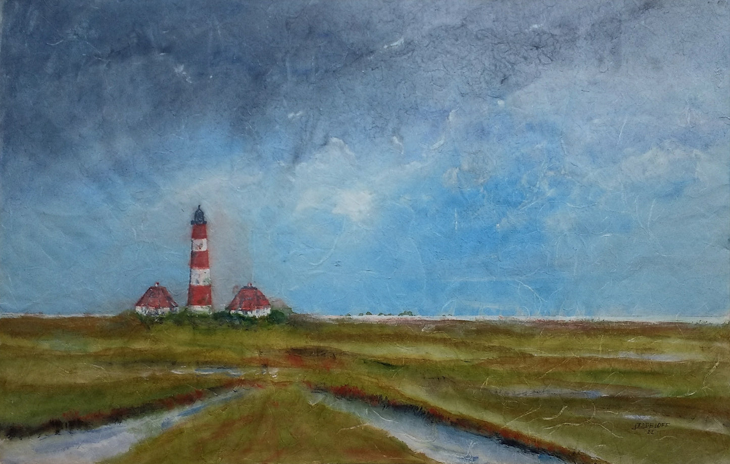 Radeloff, Jens, Westerhever Leuchtturm, Aquarell auf Japanpapier, 60 x 90 cm