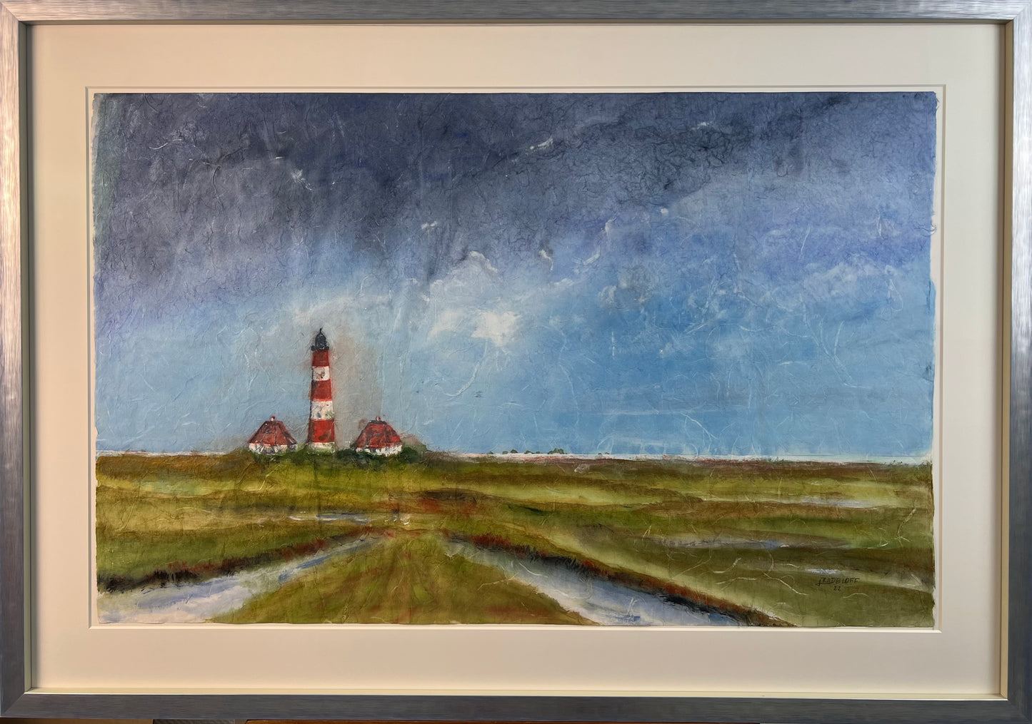 Radeloff, Jens, Westerhever Leuchtturm, Aquarell auf Japanpapier, 60 x 90 cm