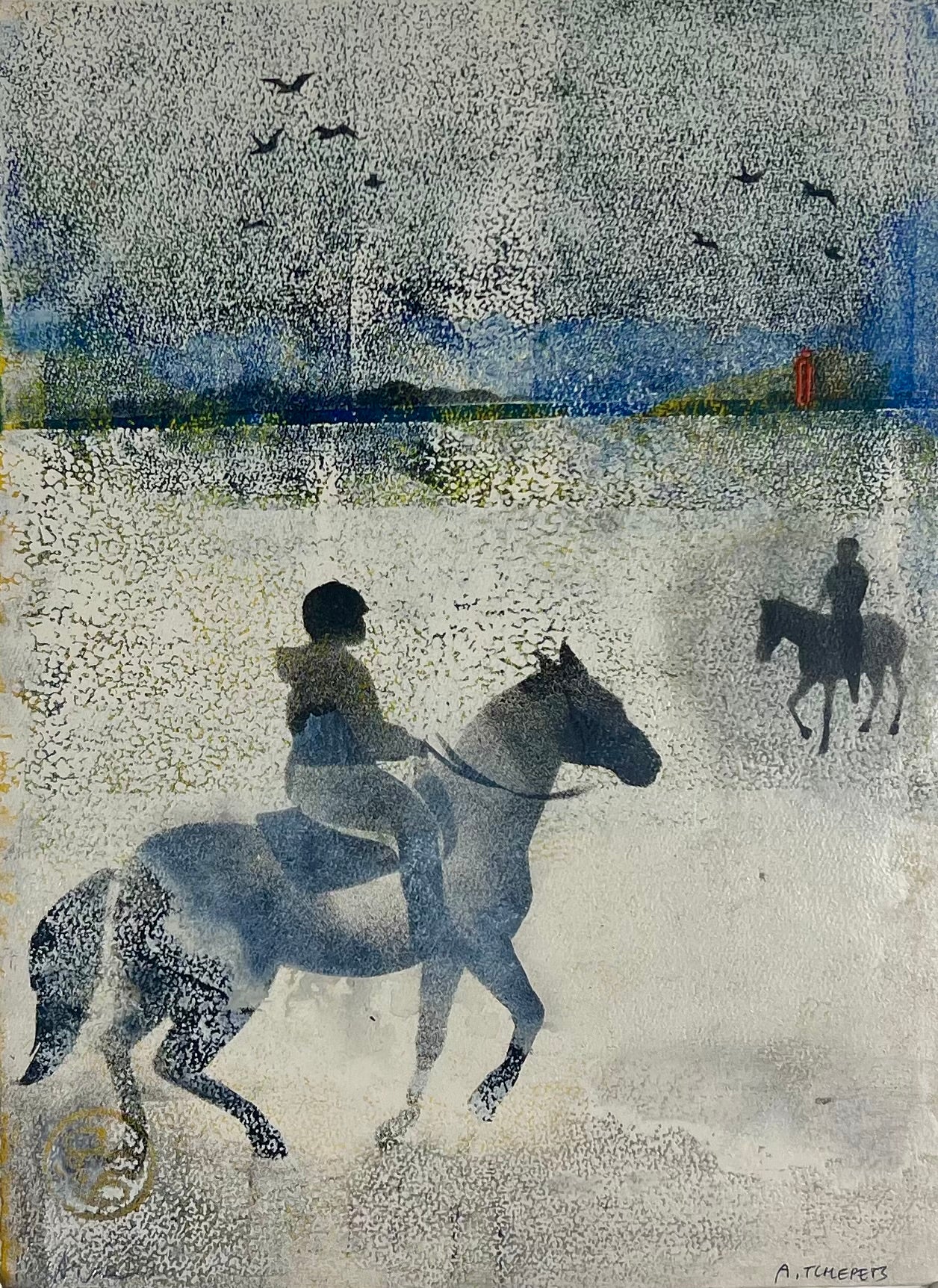 Nesterova & Tchepets, Reiter am Watt, 35 x 26cm, Mischtechnik