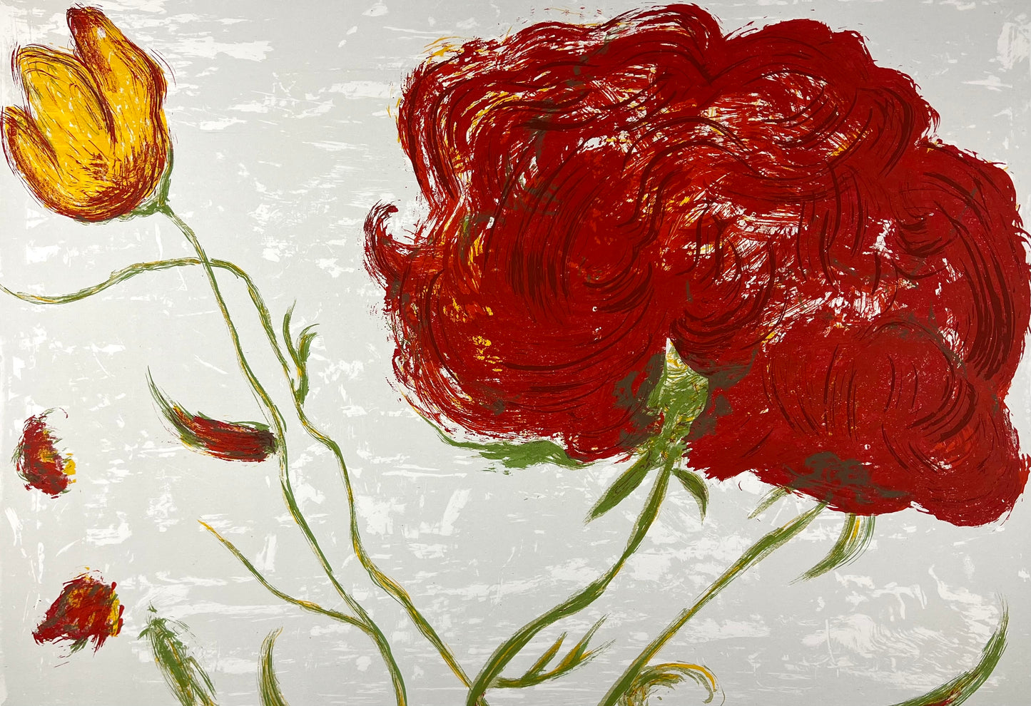 Heindorff, Michael, Rote Blüte gelbe Knospe, 47 x 67cm, 8/30cm, Siebdruck