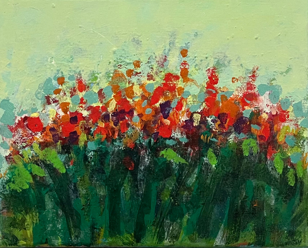 Hansen, Ulrike, Rotes Blumenmeer, 24 x 30cm, Eitempera auf Leinwand, 2026