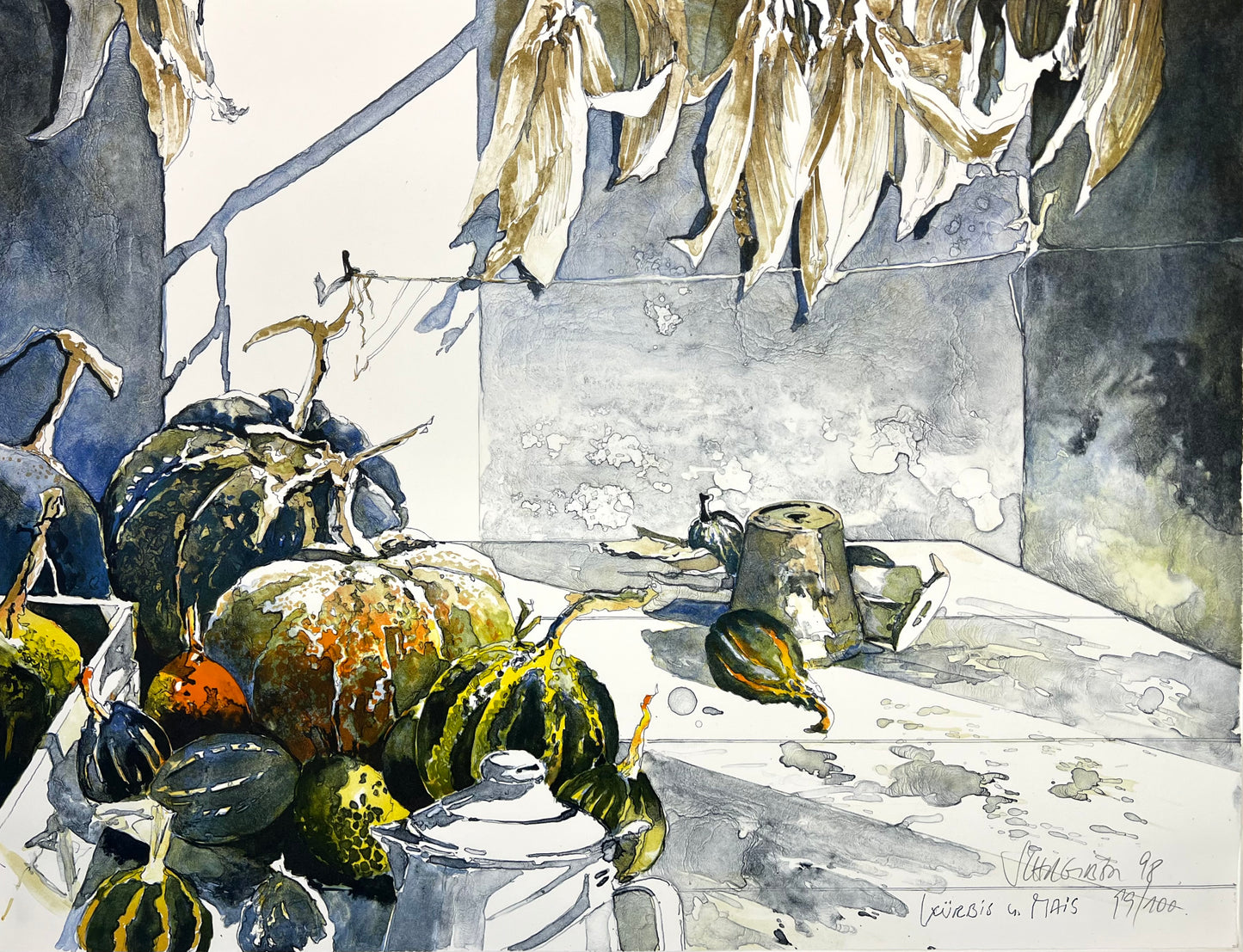 Schreiber, Michael, Kürbis und Mais, 50 x 65cm, Lithografie