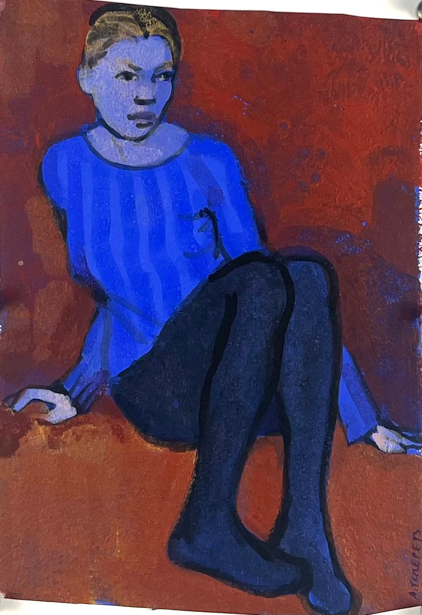 Tchepets, Anja, Sitzendes Mädchen Berlin, 27 x 19,5cm, Gouache