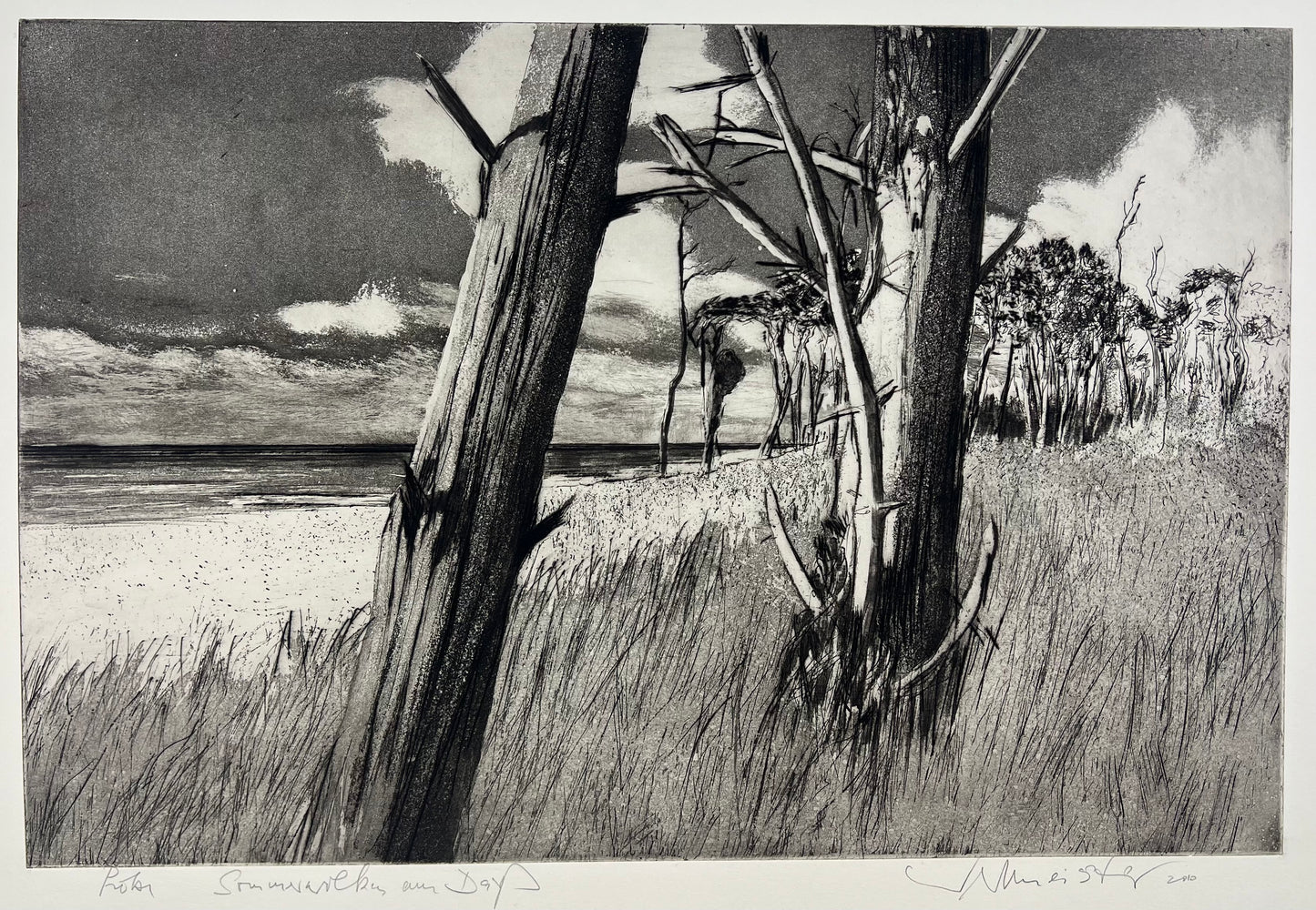 Werkmeister, Wolfgang, Sommerwolken am Darß, 38,5 x 58cm, Ostseezyklus, Radierung