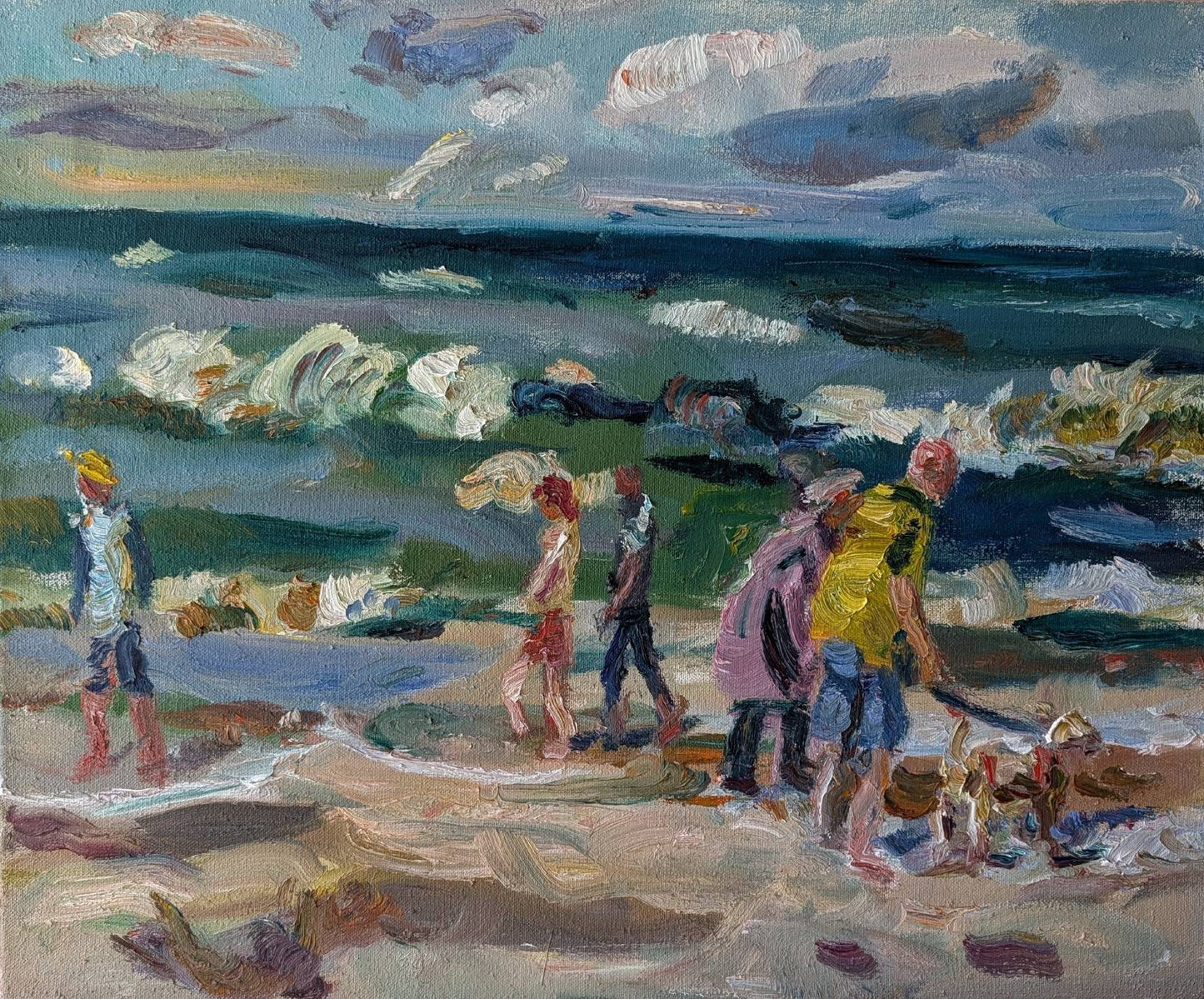 Lipp, Meike, Spaziergänger am Meer, 50 x 60cm, Ölgemälde, 2025