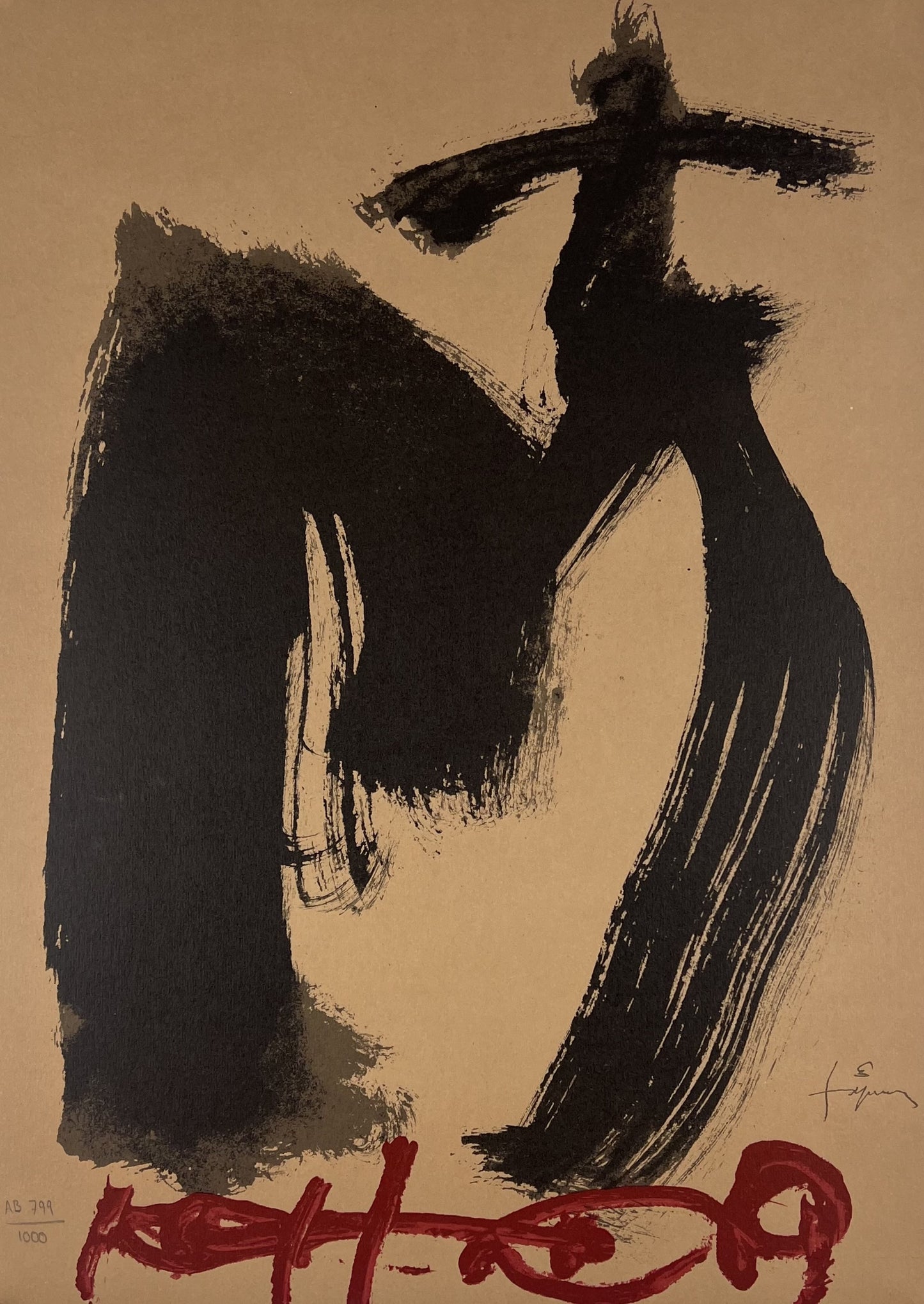 Tapies, Antoni, Augen und Kreuz, 45 x 32cm, 99/100, Lithografie