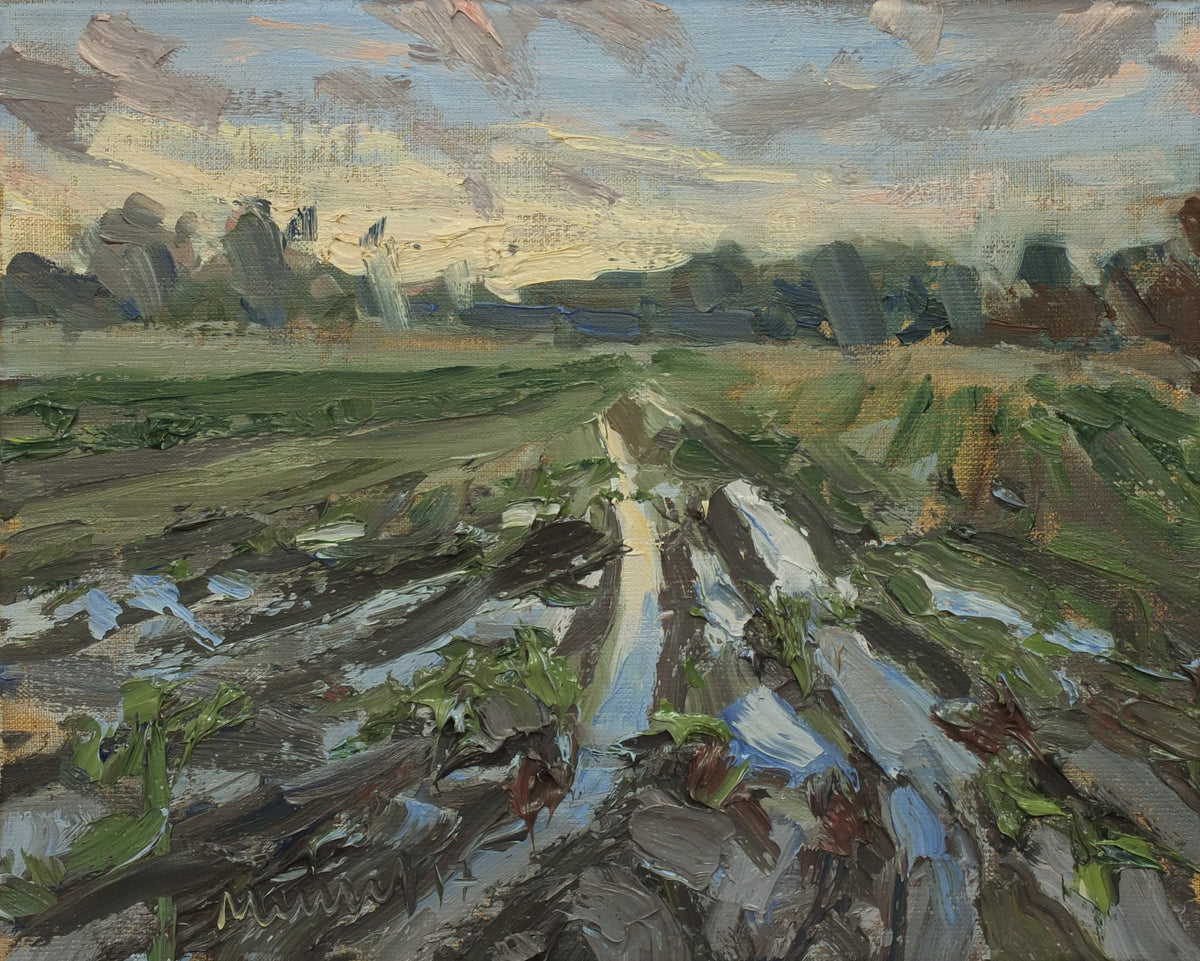 Meinel, Mathias, Traktorspuren, 24 x 30cm, Öl auf Leinw., 2017