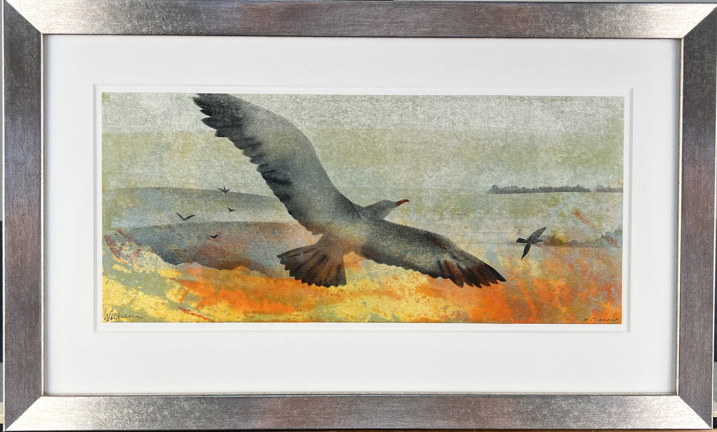 N+T, Nesterova und Tchepets, Vogel, 16 x36,2cm, Mischtechnik auf Bütten
