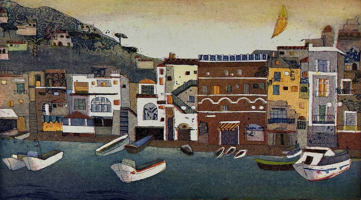Votteler, Jutta, Träumender Hafen, 13,8 x 25cm, 3/180, Farbradierung