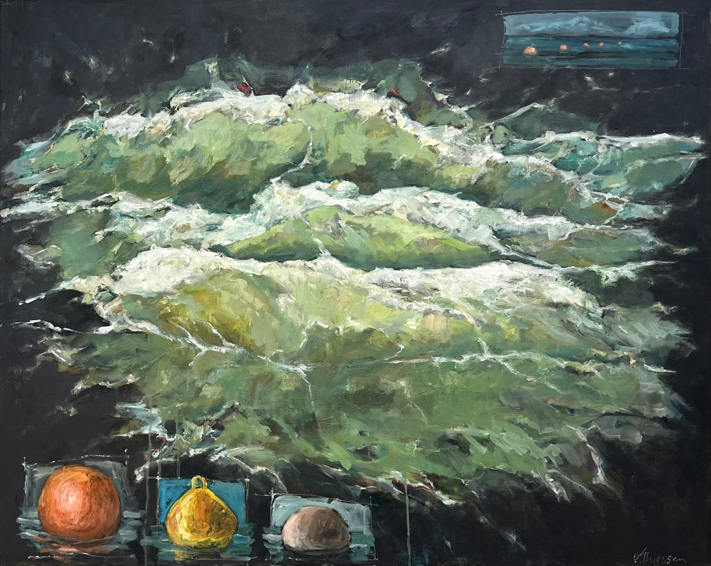 Thiessen, Vivien, Wellengefüge mit Bojen, 80 x 100cm, Ölgemälde