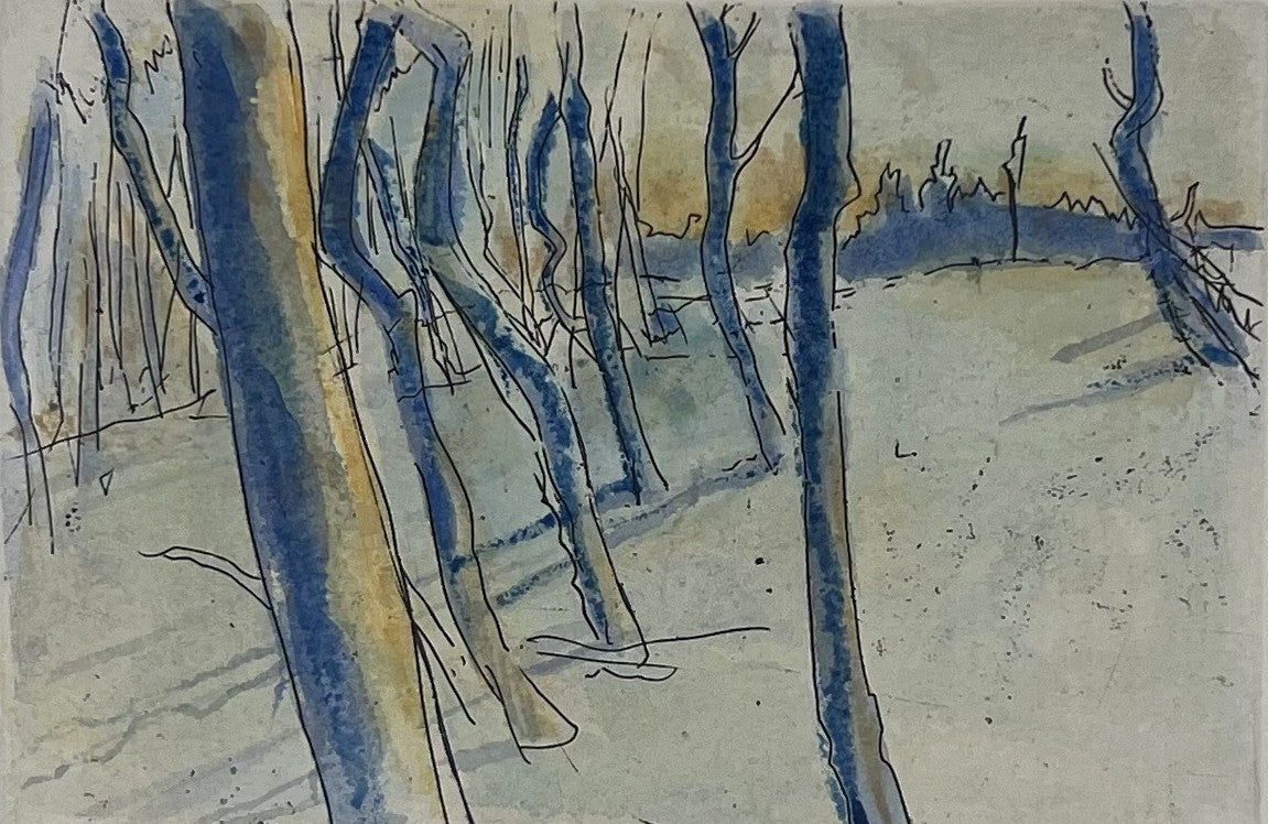 Werkmeister, Wolfgang, Bäume, 8,5 x 12,6cm, Radierung coloriert, 1993