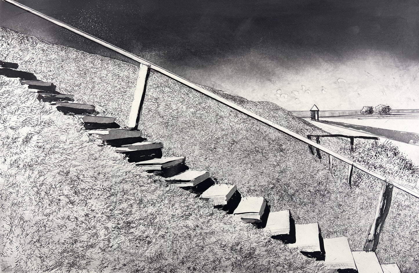 Werkmeister, Wolfgang, Deichtreppe I, 38,7x57,5cm, 22/85, Westküstenzyklus I, Radierung, 1999