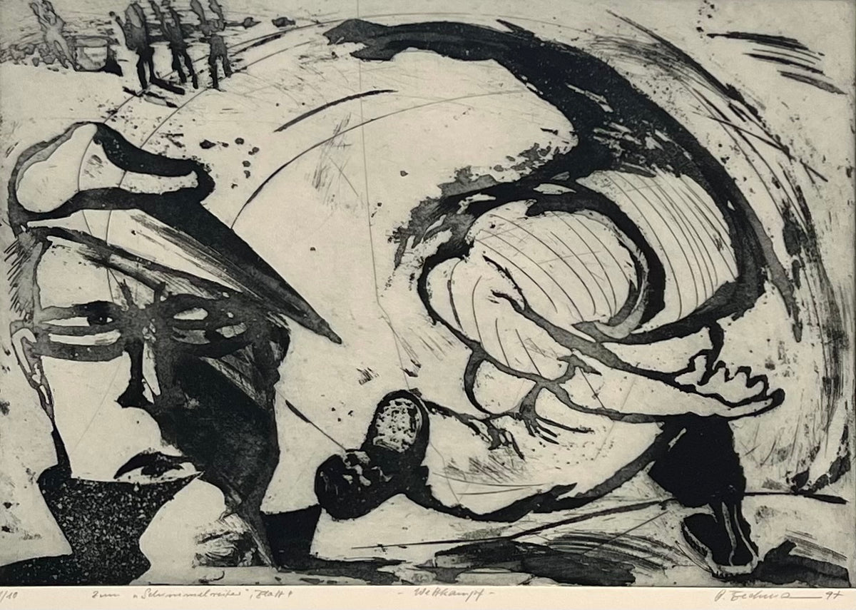 Beckmann, Otto, Wettkampf, 38,5 x 56cm, 1/10, Radierung, Blatt 4 aus der Schimmelreiter-Mappe