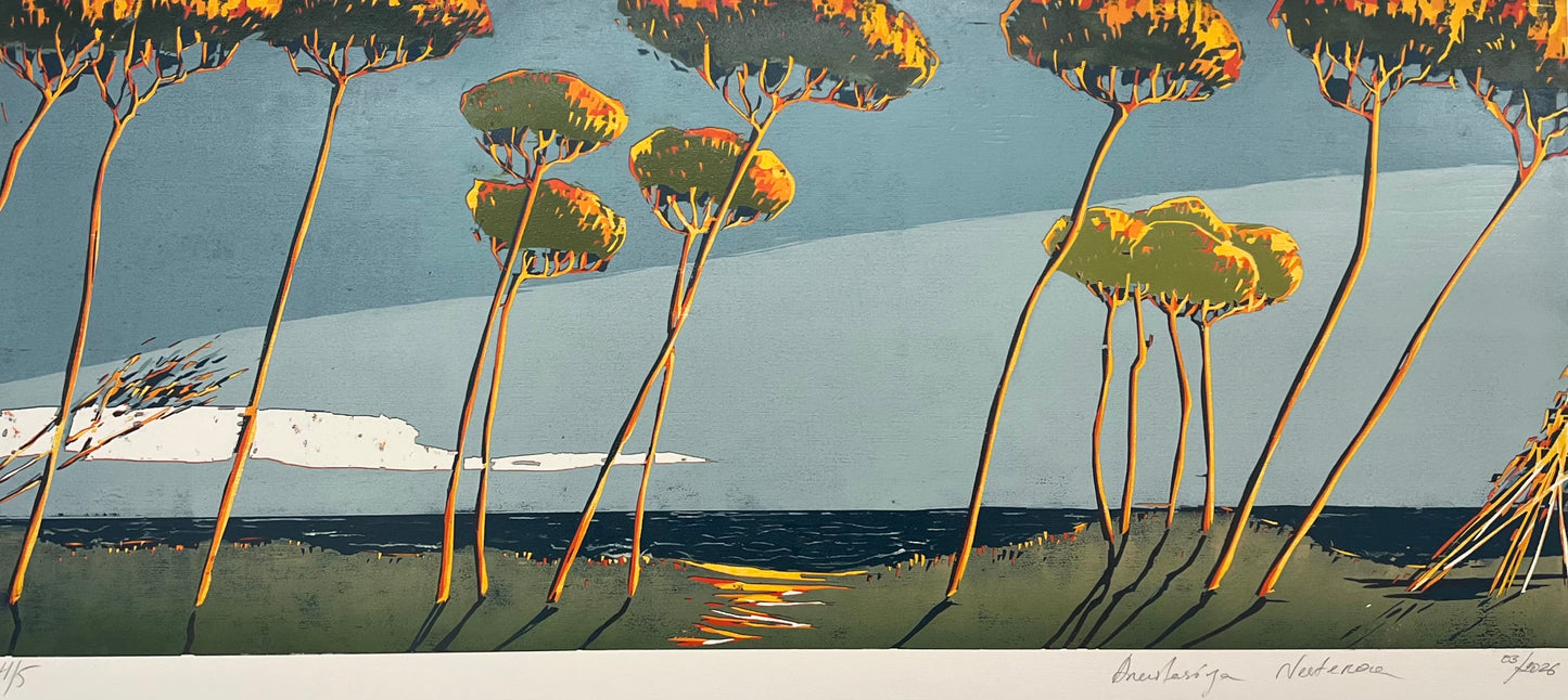 Nesterova, Anastasiya, Windflüchter IX, 36 x 86cm, 4/5, Holzschnitt, 2026
