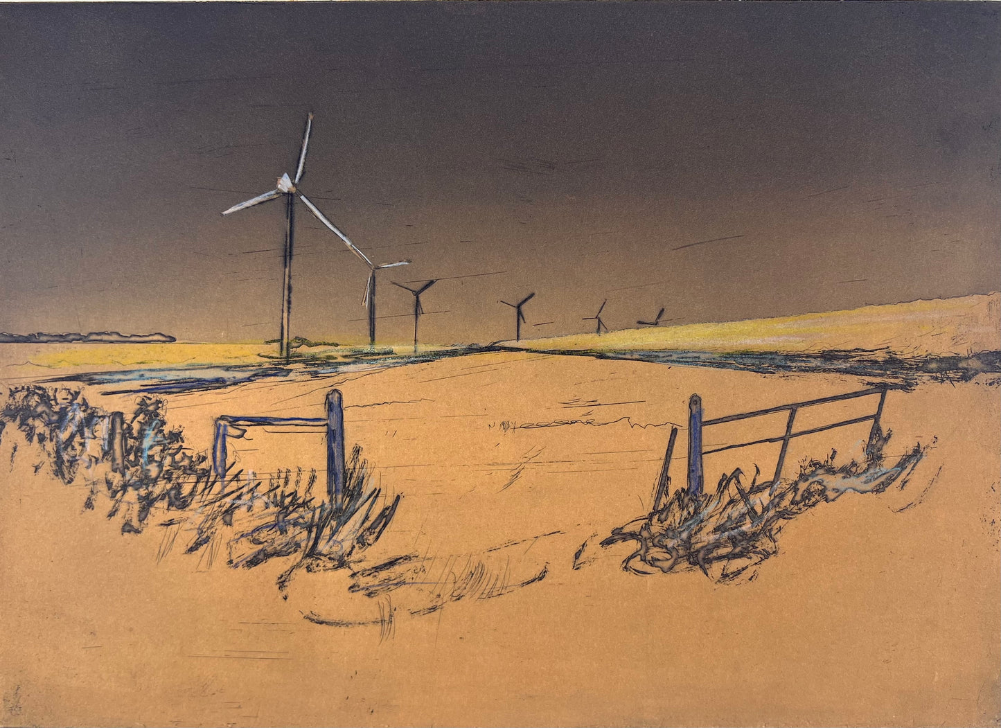 Werkmeister, Wolfgang, Windräder II orange, 21 x 29,5cm, Radierung, 1995