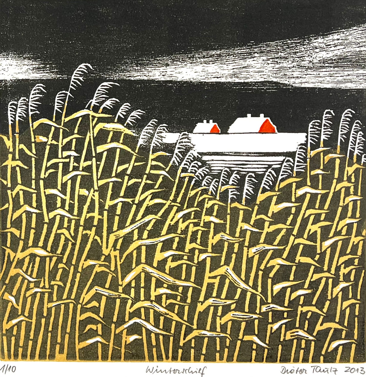 Tautz, Dieter, Winterschilf, 30 x 30cm, 1/10, Farbholzschnitt, 2013
