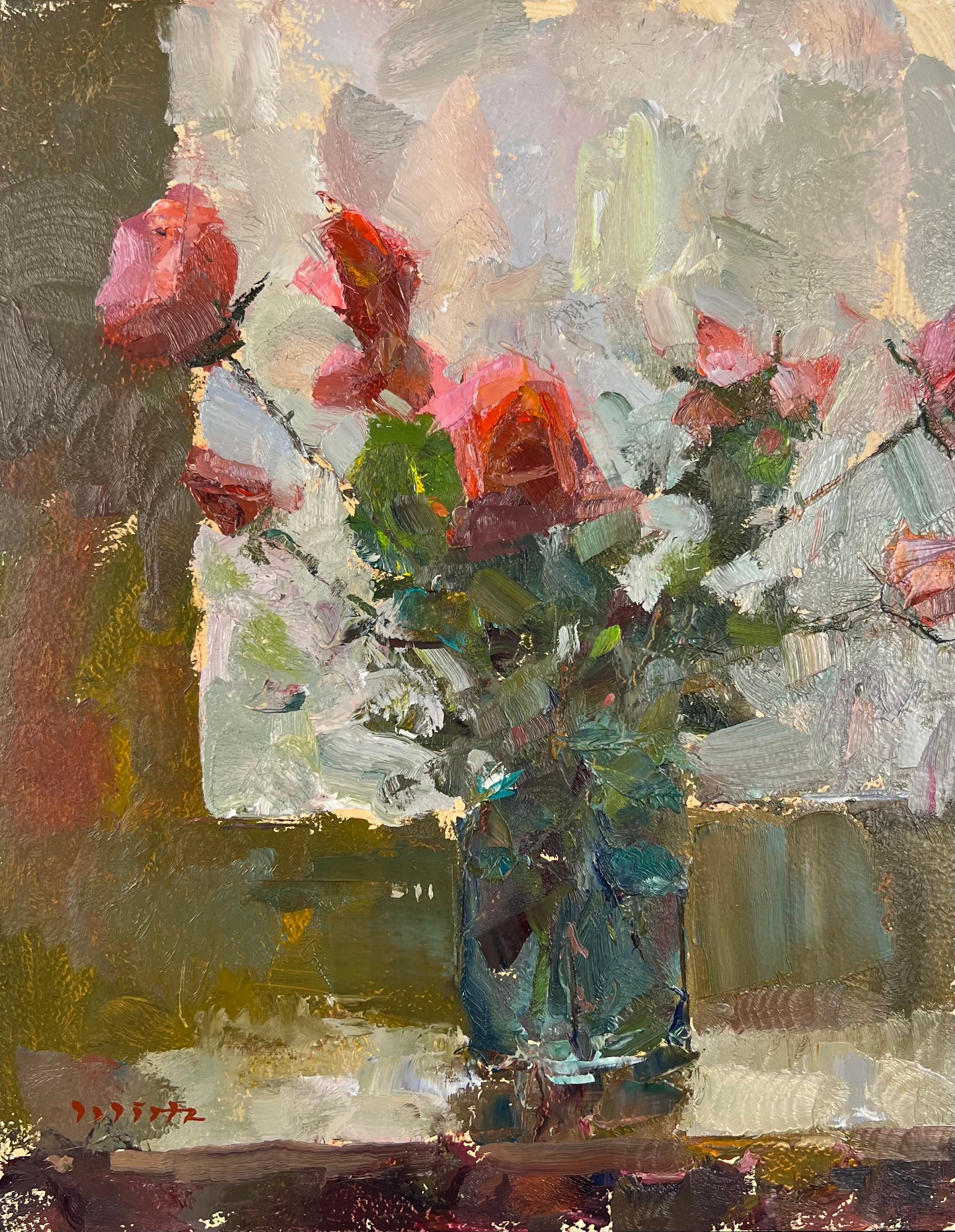 Wirtz, Björn, Rosen im Studio, 30 x 24cm, Ölgemälde