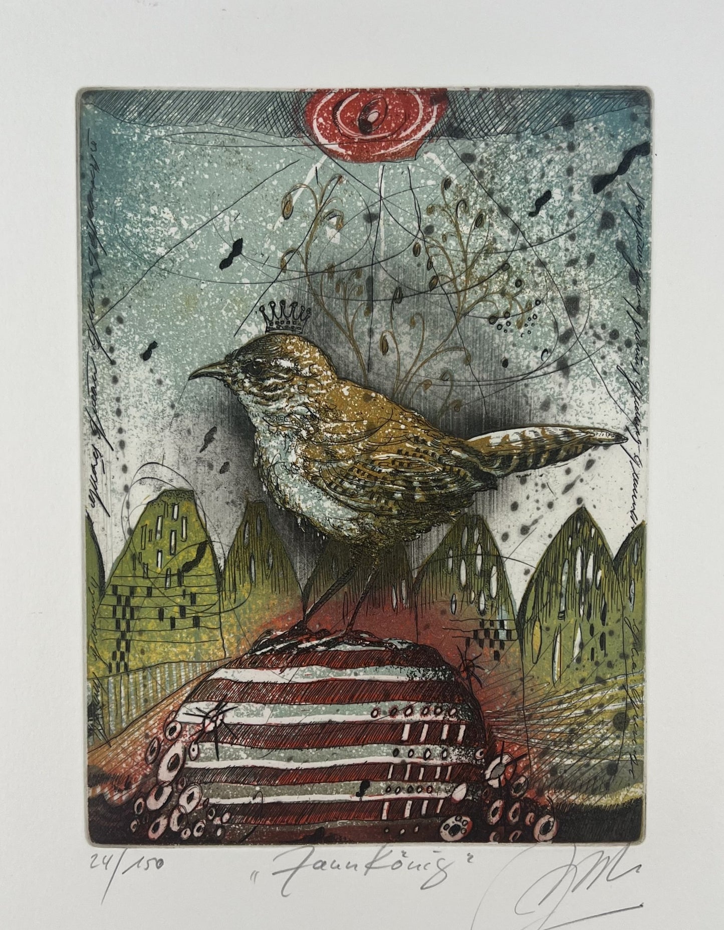 Nolte, Udo, Zaunkönig, 21 x 15,8 cm, 24/150, Farbradierung