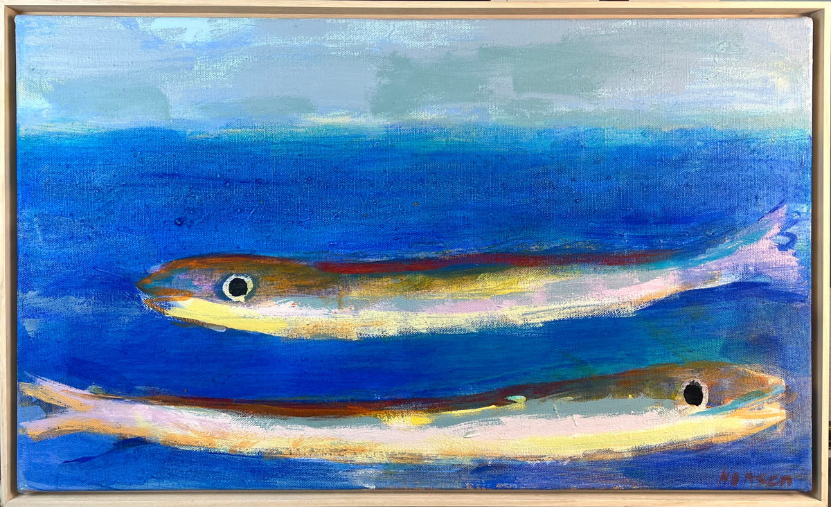 Hansen, Ulrike, Zwei Fische, 48 x 80cm, Eitempera auf Leinwand, 2026