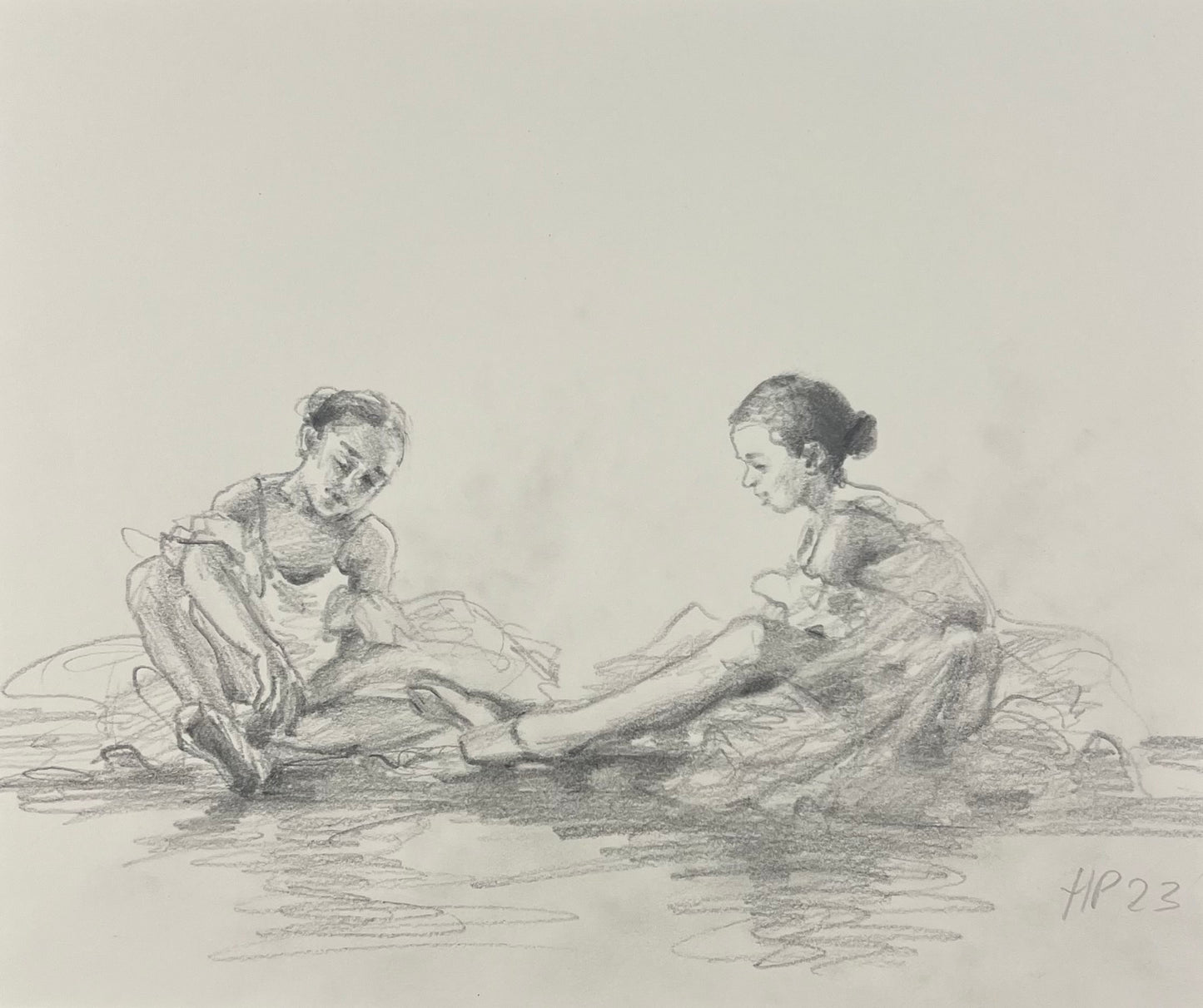 Petermann, Hanna, Zwei kleine Ballerinen,13 x 27cm, Bleistiftskizze, 2024