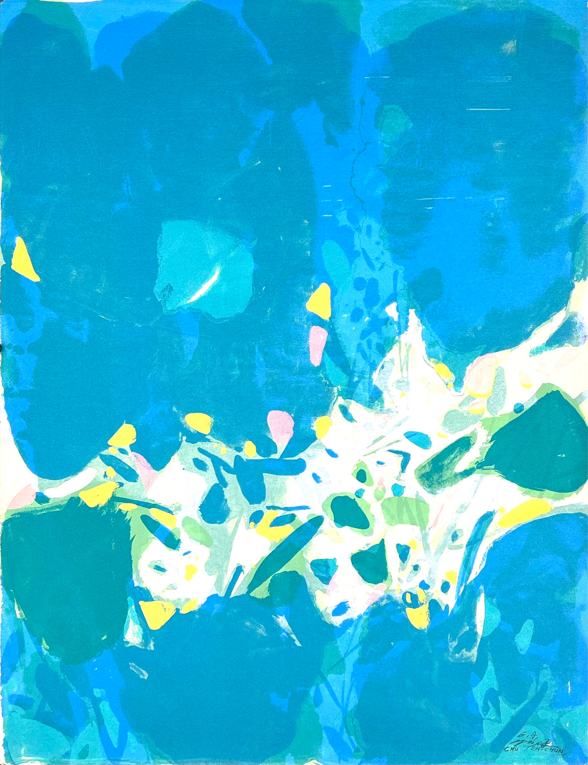Teh-Chun, Chu, o.T. o.T. (türkis), 65,5 x 50cm, e.a., Siebdruck