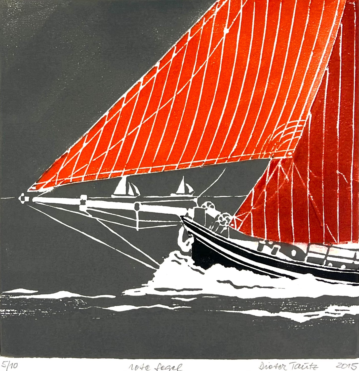 Tautz, Dieter, Rote Segel, 30 x 30cm, 5/10, Farbholzschnitt, 2015