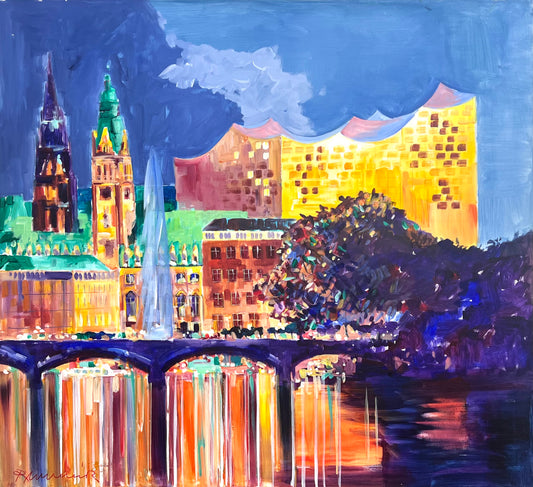 Linnenbrink, Peter, Elbphilharmonie & Co., 100 x 110cm, Öl auf Leinwand