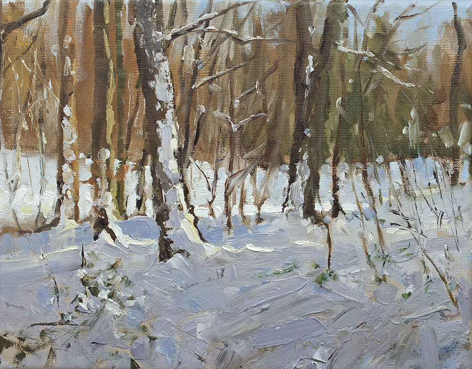 Meinel, Mathias, Bergedorfer Gehölz-Winter, 24 x 30cm, Öl auf Leinw., 2021