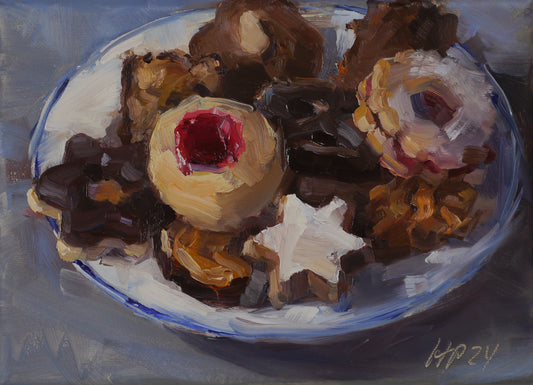 Petermann, Hanna, Weihnachtsplätzchen auf einem Teller, 13 x 18cm, Öl auf Leinwand, 2024