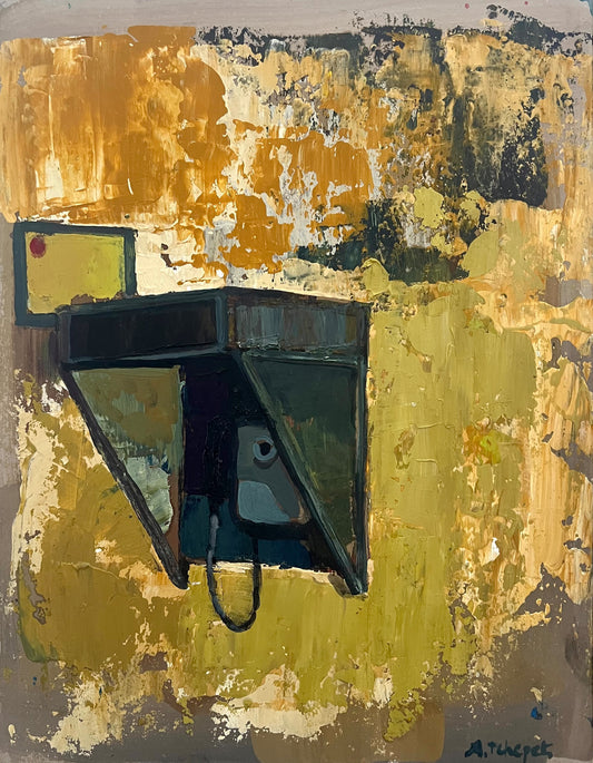 Tchepets, Anja, Altes Straßentelefon in Moskau, 36 x 29cm, Öl auf Karton