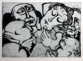 Beckmann, Otto, Enthüllung, 38,5 x 56cm, 2/10, Radierung, Blatt 7 aus der Schimmelreiter-Mappe
