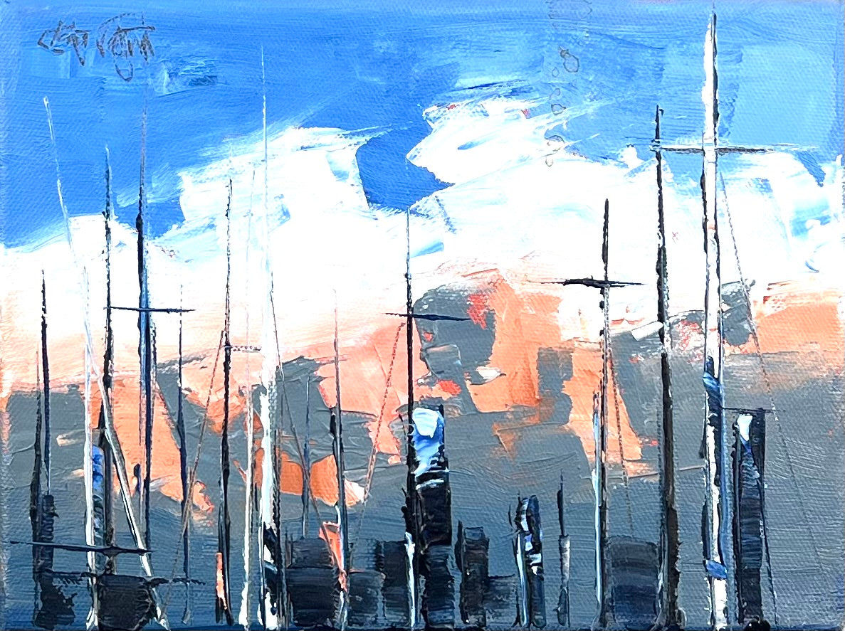 Tegtmeier Claus, Abend im Hafen, 18 x 24cm, Öl auf Leinwand