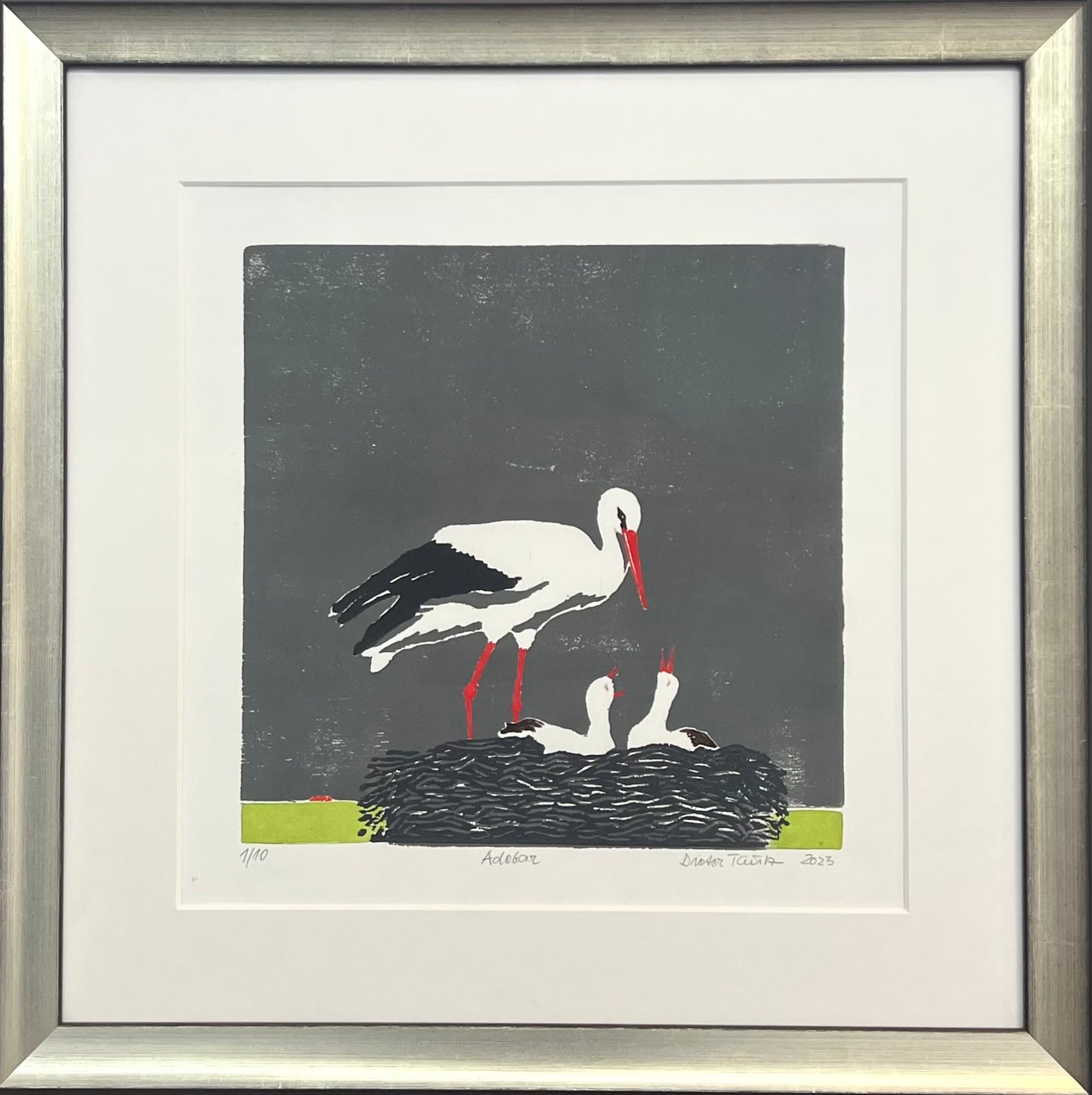 Tautz, Dieter, Adebar, 30 x 30cm, 01/10, Holzschnitt, 2023
