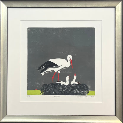 Tautz, Dieter, Adebar, 30 x 30cm, 01/10, Holzschnitt, 2023