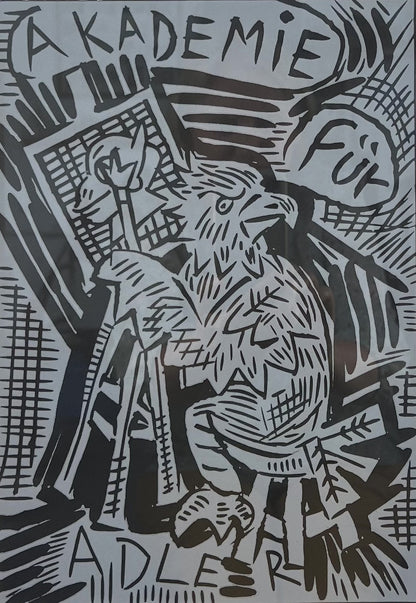 Immendorff, Jörg, Akademie für Adler, 30 x 21cm, Linolschnitt